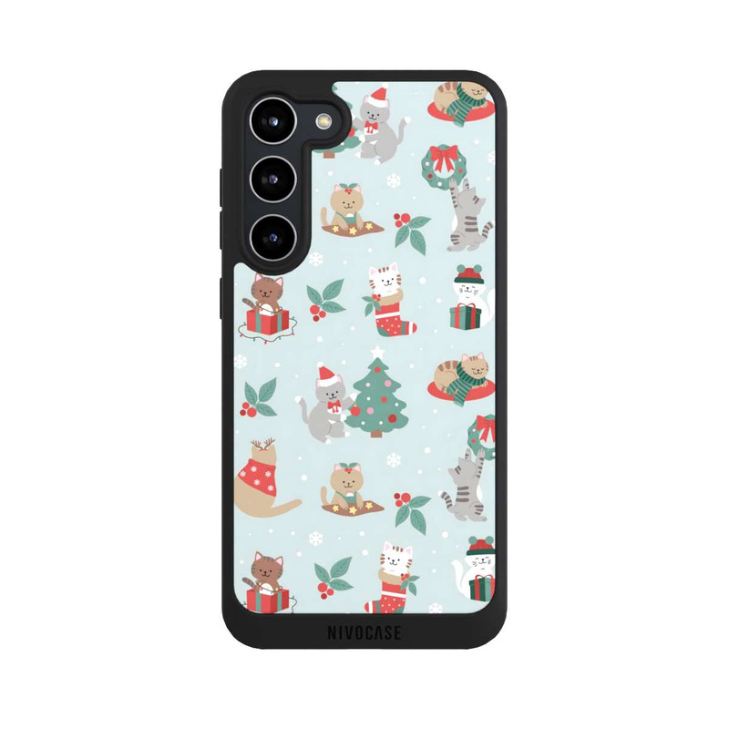Galaxy S23 + NIVOpure Cute Winter Wonderland Christmas Festive Cats on Teal