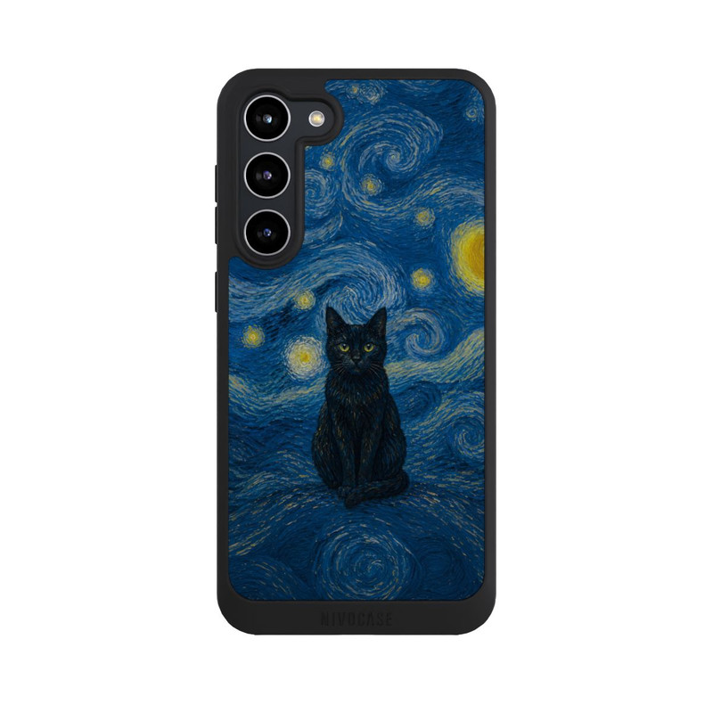 Galaxy S23 + NIVOpure Sternennacht von Vincent van Gogh mit Katze mit KI