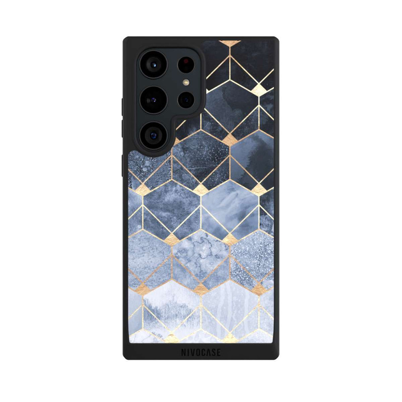 Galaxy S23 Ultra NIVOpure Blue Hexagons And Diamonds Gold Print