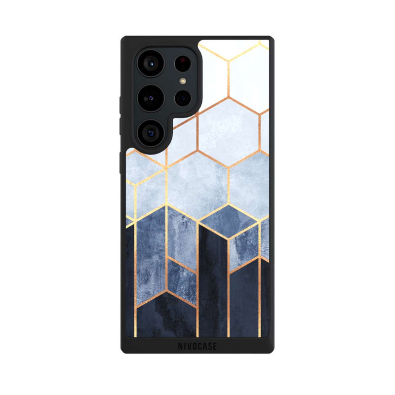 Galaxy S23 Ultra NIVOpure Impression d'or d'hexagones bleus doux