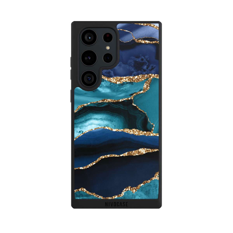 Galaxy S23 Ultra NIVOpure Aspect pailleté doré marbré bleu foncé et bleu clair
