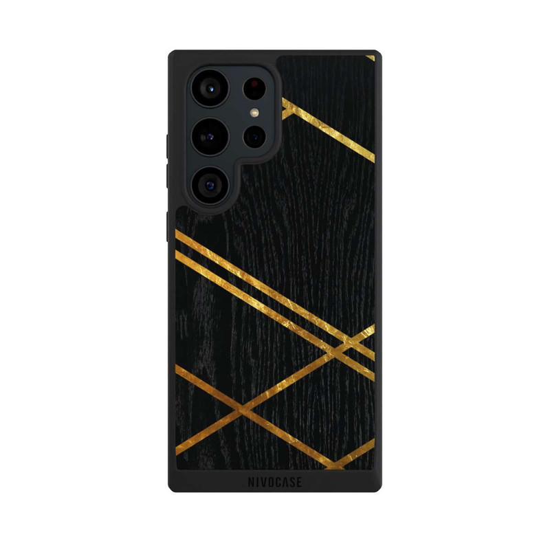 Galaxy S23 Ultra NIVOpure Noir Motif géométrique Rayures dorées
