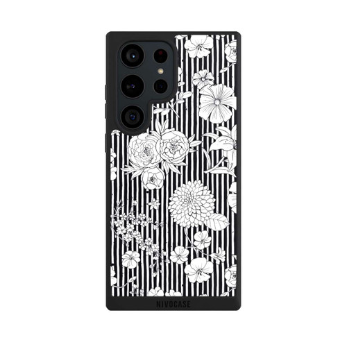 Samsung Galaxy S23 Ultra NIVOpure Blumen und Streifen Schwarz und Weiß