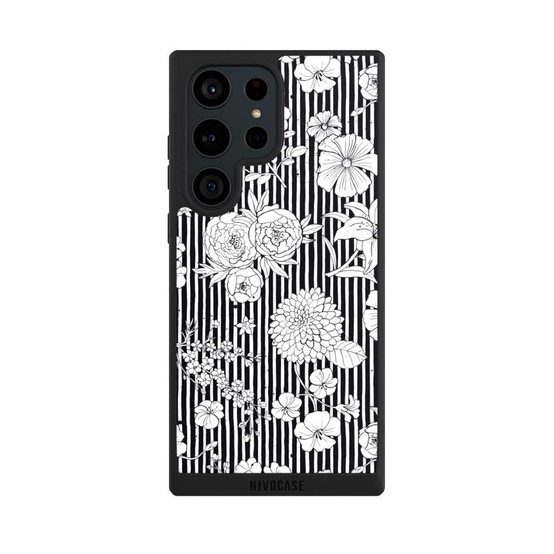 Galaxy S23 Ultra NIVOpure Flowers and Stripes Black and White