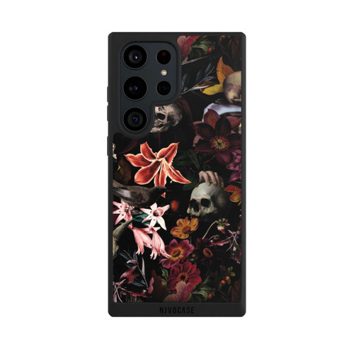 Samsung Galaxy S23 Ultra NIVOpure Totenköpfe und Blumen auf dunklem Hintergrund