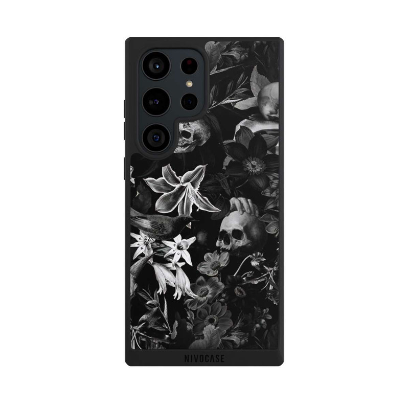 Galaxy S23 Ultra NIVOpure Skulls and Flowers on Black Background