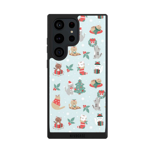 Samsung Galaxy S23 Ultra NIVOpure Cute Winter Wonderland Christmas Festive Cats on Teal