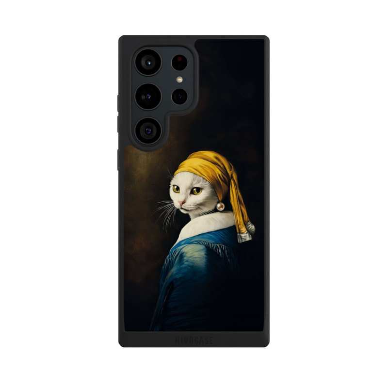 Galaxy S23 Ultra NIVOpure Mädchen mit Perlenohrring als weiße Katze mit KI