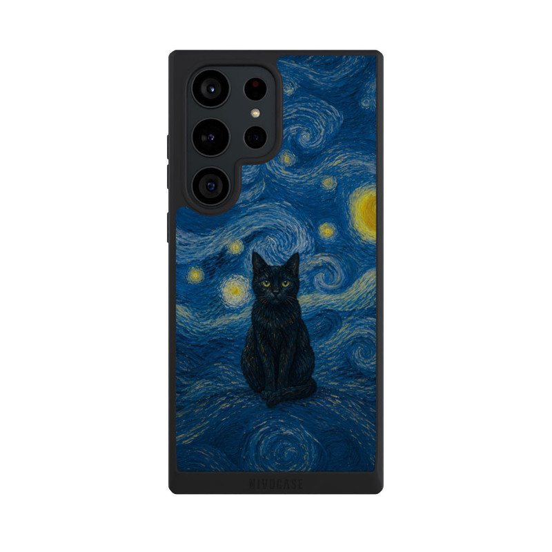 Galaxy S23 Ultra NIVOpure Sternennacht von Vincent van Gogh mit Katze mit KI