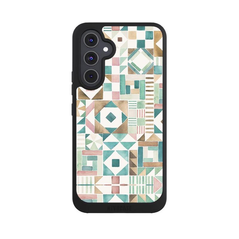 Galaxy A54 5G NIVOpure Geometric Blocks Retro Vintage Patchwork Green