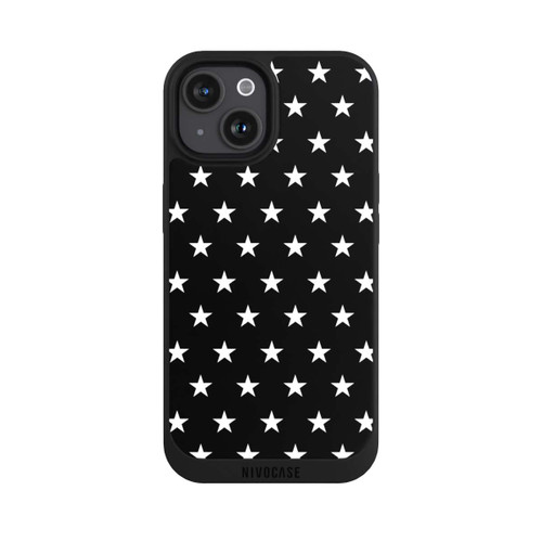 Apple iPhone 15 NIVOpure Polka Stars Schwarz und Weiß
