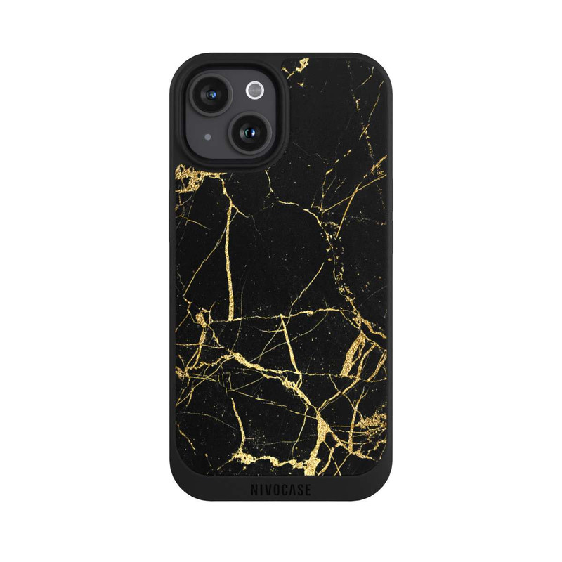 iPhone 15 NIVOpure Schwarzgoldener Marmor-Look
