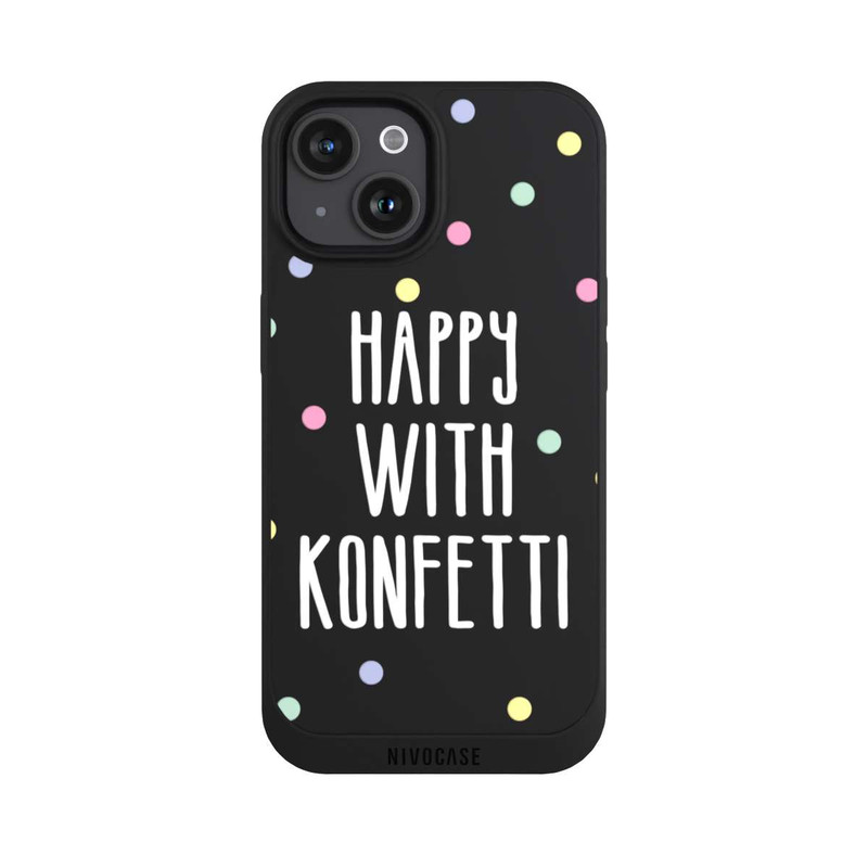 iPhone 15 NIVOpure Happy with Konfetti White ohne Hintergrund