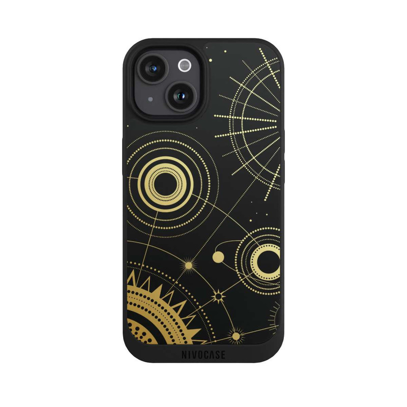 iPhone 15 NIVOpure Schwarzer und goldener Look Abstrakt