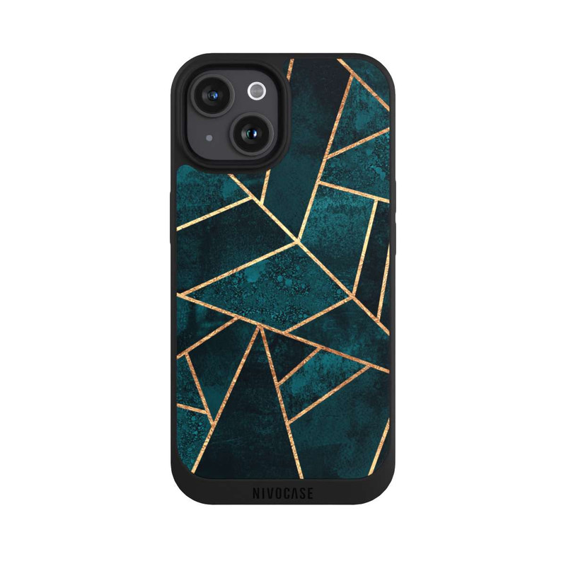 iPhone 15 NIVOpure Deep Teal Stone Gold Print