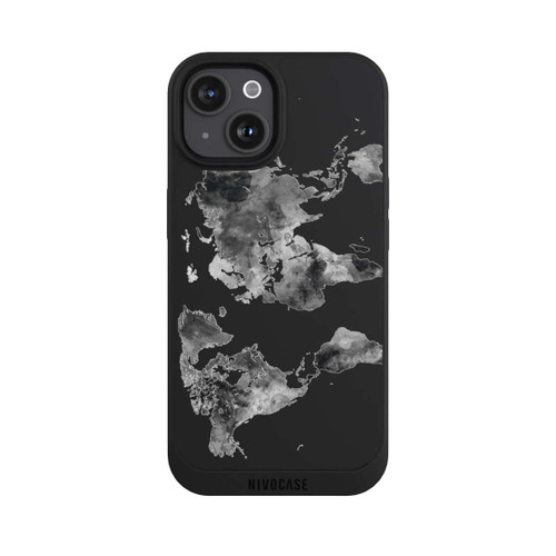 Apple iPhone 15 NIVOpure Carte du monde noire transparente