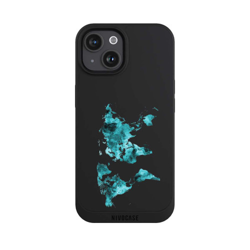 Apple iPhone 15 NIVOpure World Map Teal Transparent