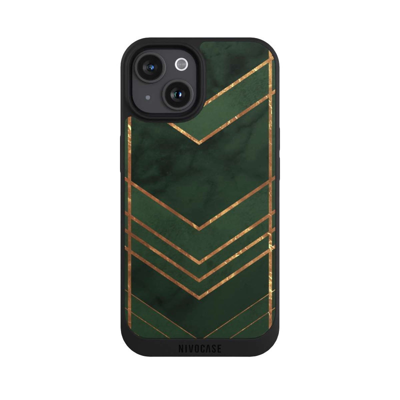 iPhone 15 NIVOpure Dark Green Pattern Golden Stripes