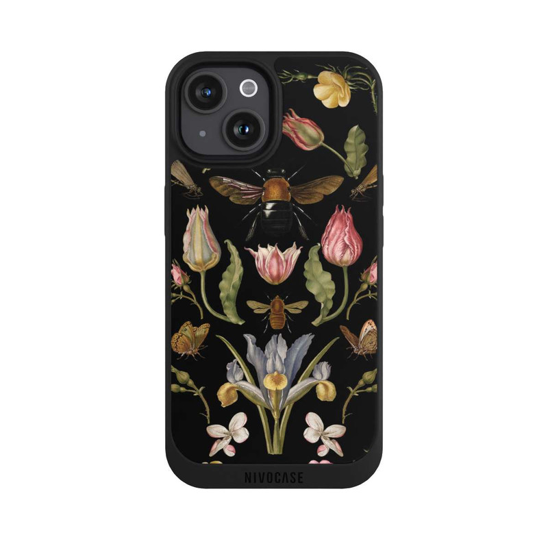 iPhone 15 NIVOpure Wildblumen und Biene Schwarz