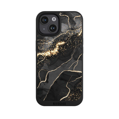 Apple iPhone 15 NIVOpure Look Spirales de Marbre Sombre &amp; Or