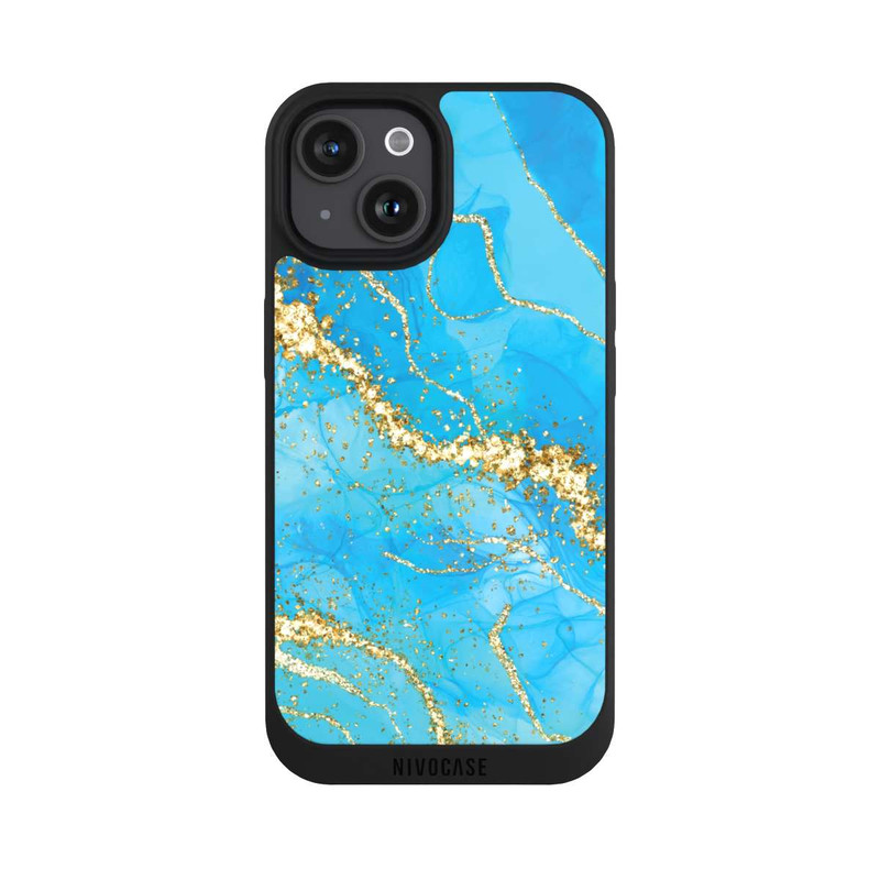 iPhone 15 NIVOpure Türkis-goldene Tapete