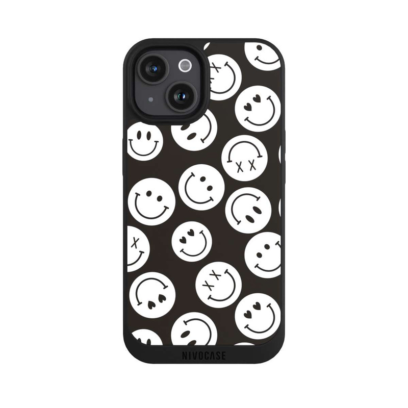 iPhone 15 NIVOpure Smiles Emotes Pattern Black And White