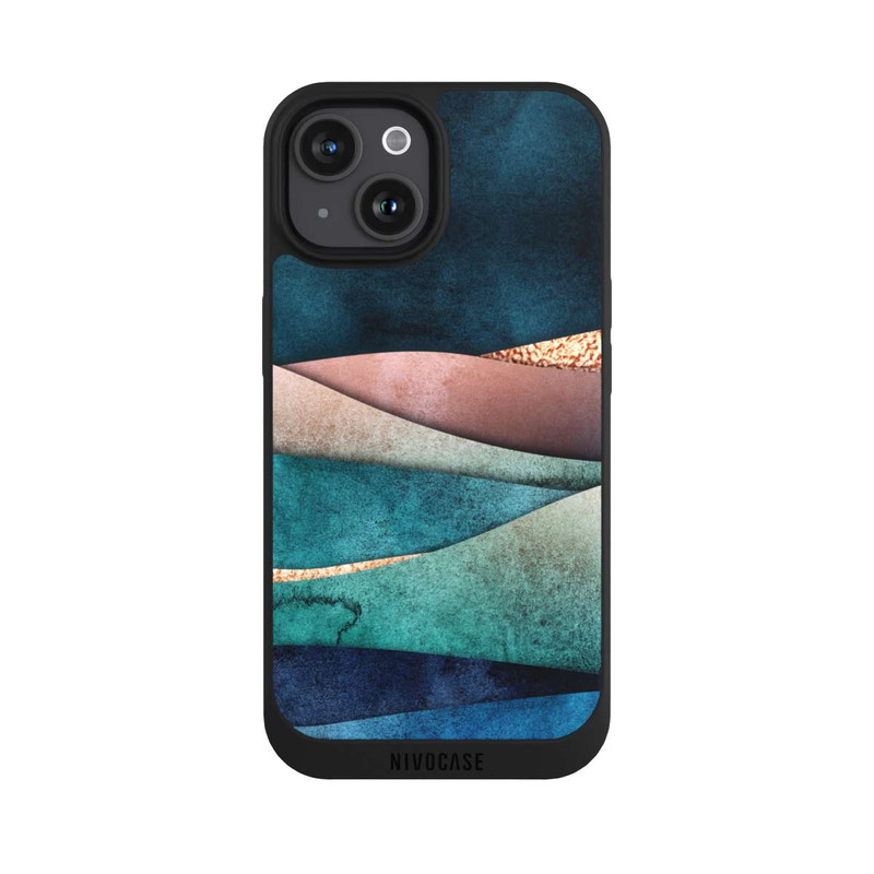 iPhone 15 NIVOpure Blau-Goldene Wellen