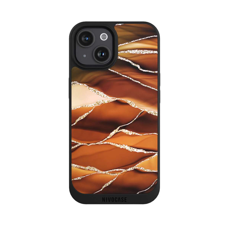 iPhone 15 NIVOpure Braune Marmorstreifen im Glitzer Look