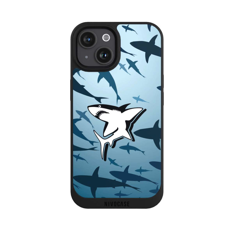iPhone 15 NIVOpure Haie Muster Blau