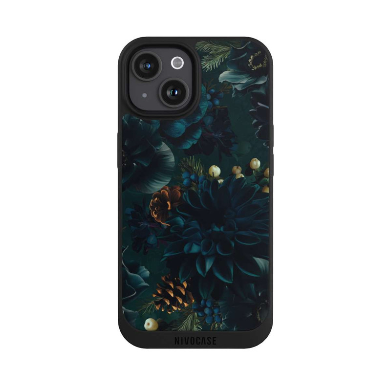 iPhone 15 NIVOpure Motif de fleurs vert et bleu