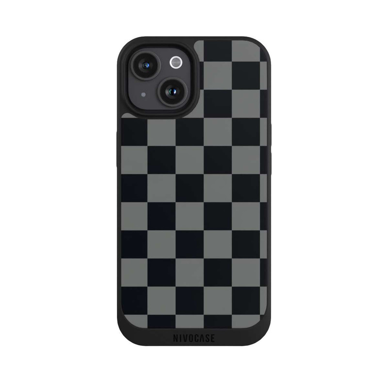 iPhone 15 NIVOpure Schachbrett Schwarz Grau