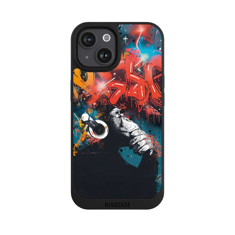 iPhone 15 NIVOpure Affe Stereo Kopfhörer Graffiti Street Art