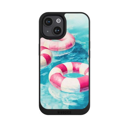 Apple iPhone 15 NIVOpure Gestreifte Schwimmringe im Pool