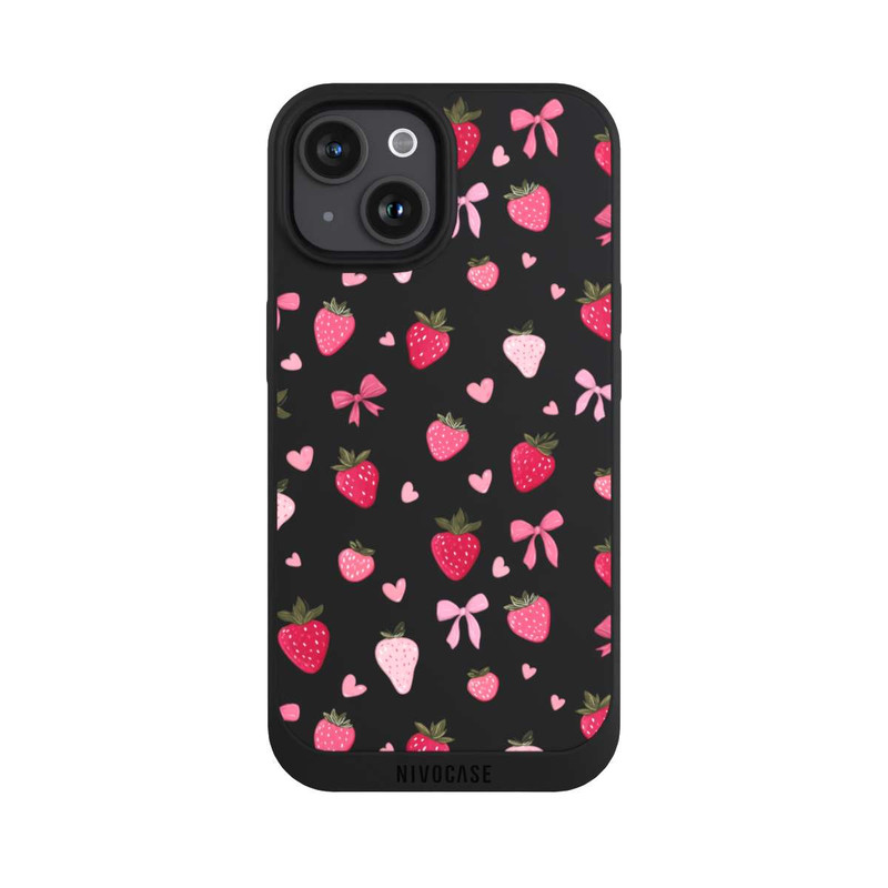 iPhone 15 NIVOpure Erdbeer Herz Schleifen Pink Muster Transparent