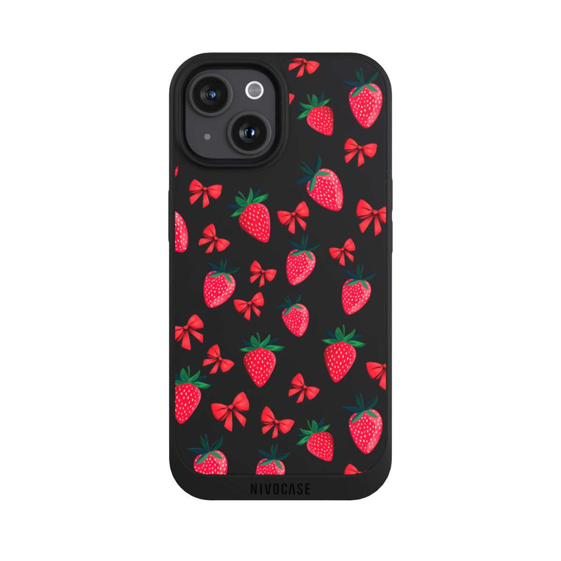 iPhone 15 NIVOpure Strawberry Heart Ribbon Pattern Transparent