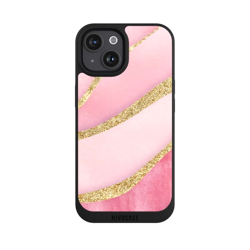 iPhone 15 NIVOpure Pink Marble Goldprint Stripes
