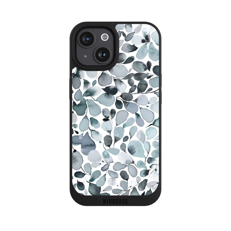 iPhone 15 NIVOpure Eucalyptus Watercolor Leaves Grey