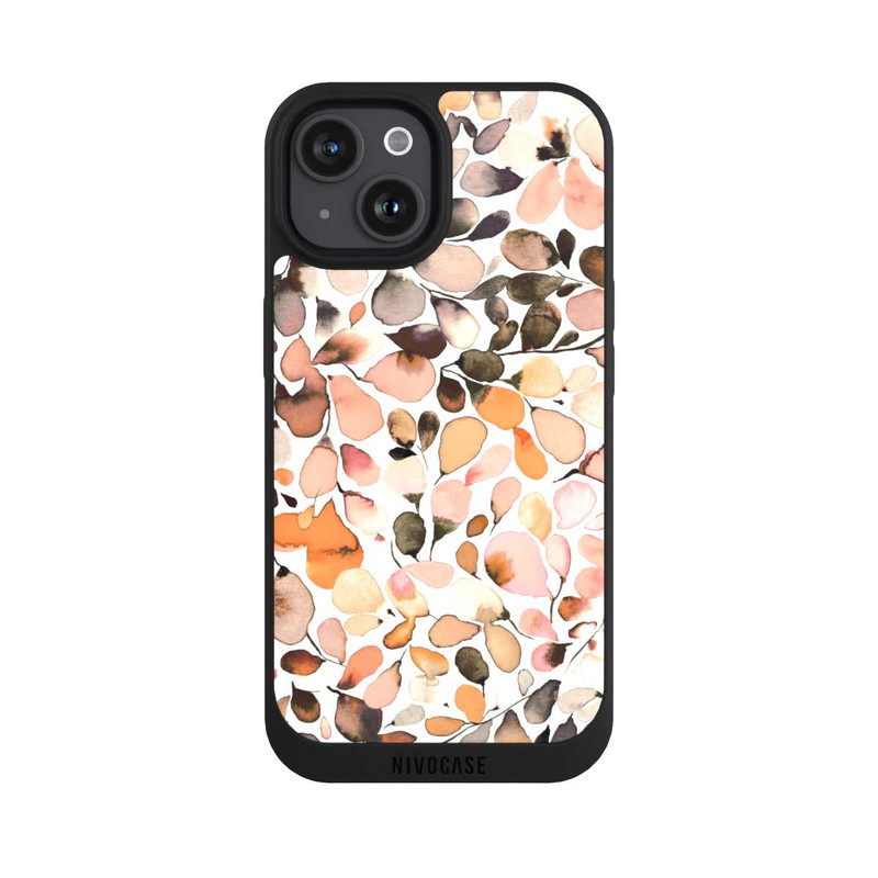 iPhone 15 NIVOpure Eucalyptus Watercolor Leaves Dark Brown Autumn