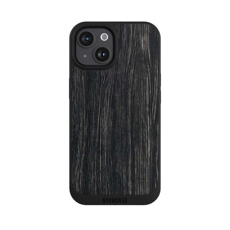 iPhone 15 NIVOpure Dunkle Holzstruktur