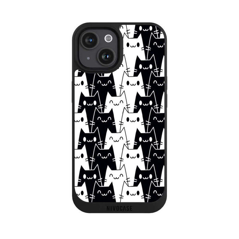 iPhone 15 NIVOpure Katzentapete Schwarz Weiß