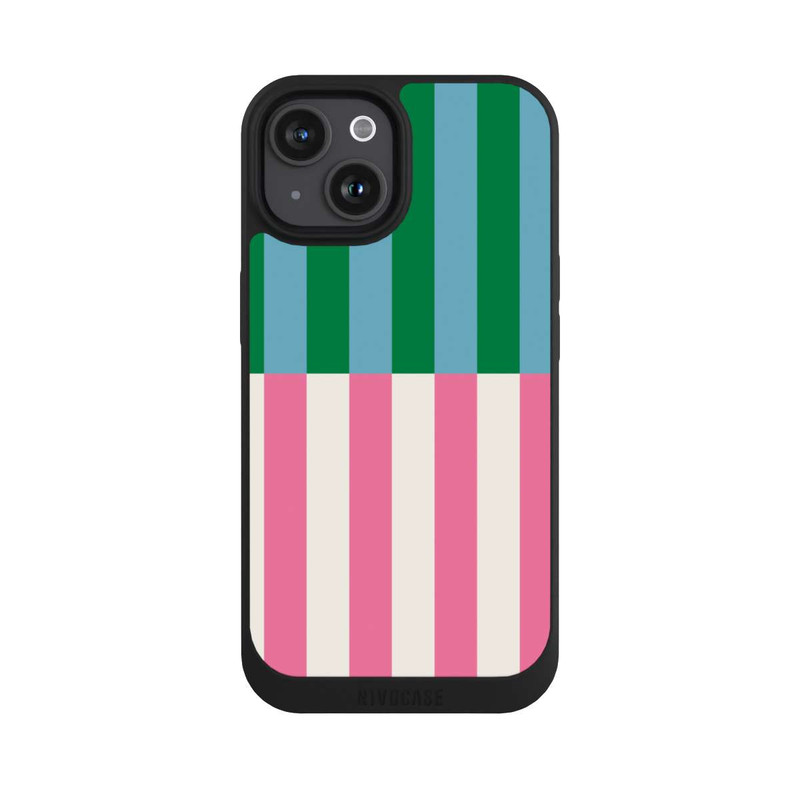 iPhone 15 NIVOpure Streifenmuster Grün Rosa