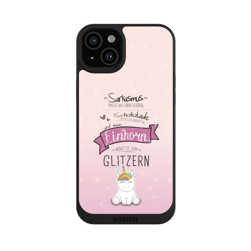 iPhone 15 Plus NIVOpure Einhorn Glitzer Spruch