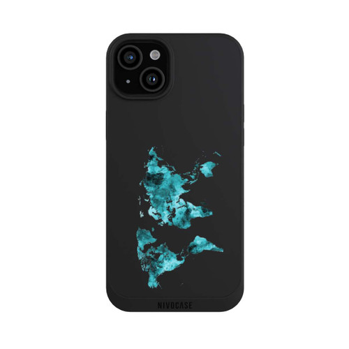 Apple iPhone 15 Plus NIVOpure Carte du monde Teal Transparent