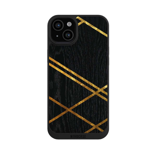 Apple iPhone 15 Plus NIVOpure Schwarzes geometrisches Muster Goldene Streifen