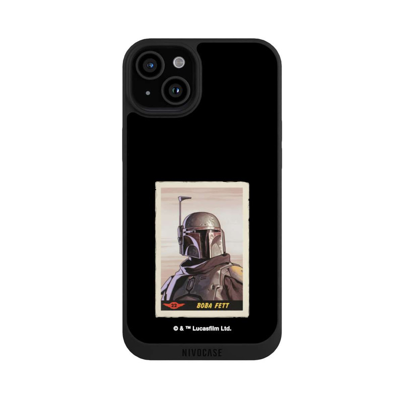iPhone 15 Plus NIVOpure Boba Fett Badges Schwarzer Hintergrund