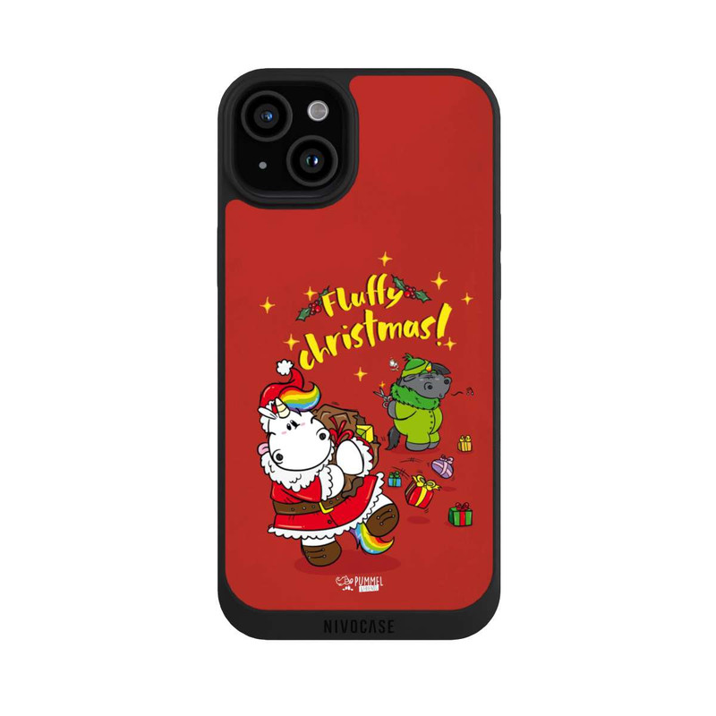 iPhone 15 Plus NIVOpure Pummeleinhorn Fluffy Christmas Rot