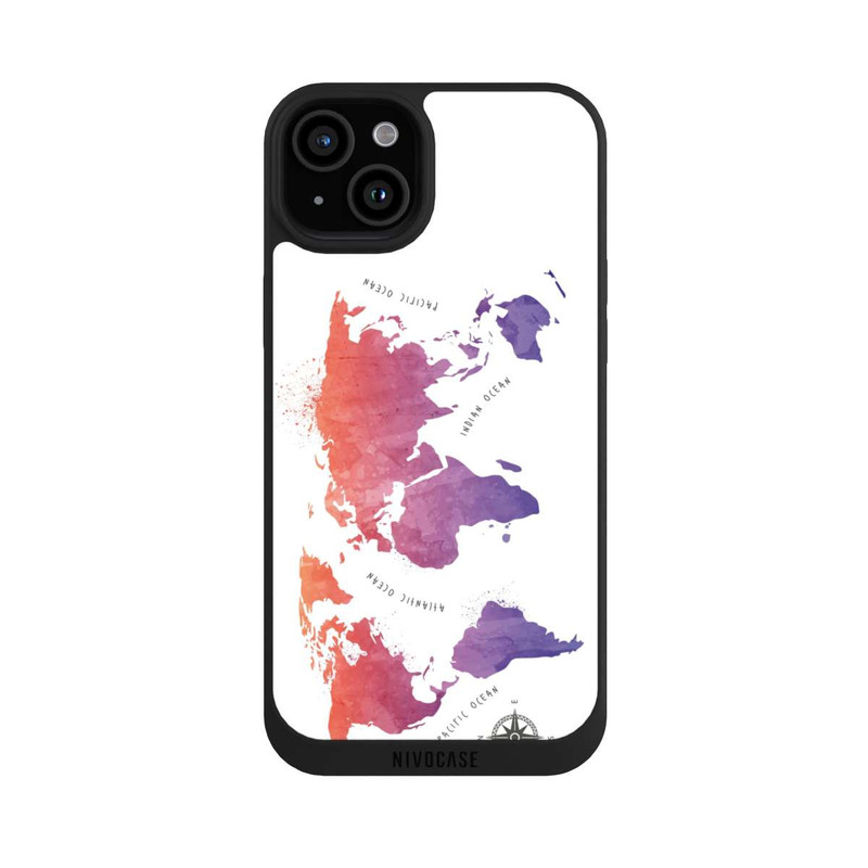 iPhone 15 Plus NIVOpure Carte du monde aquarelle blanche