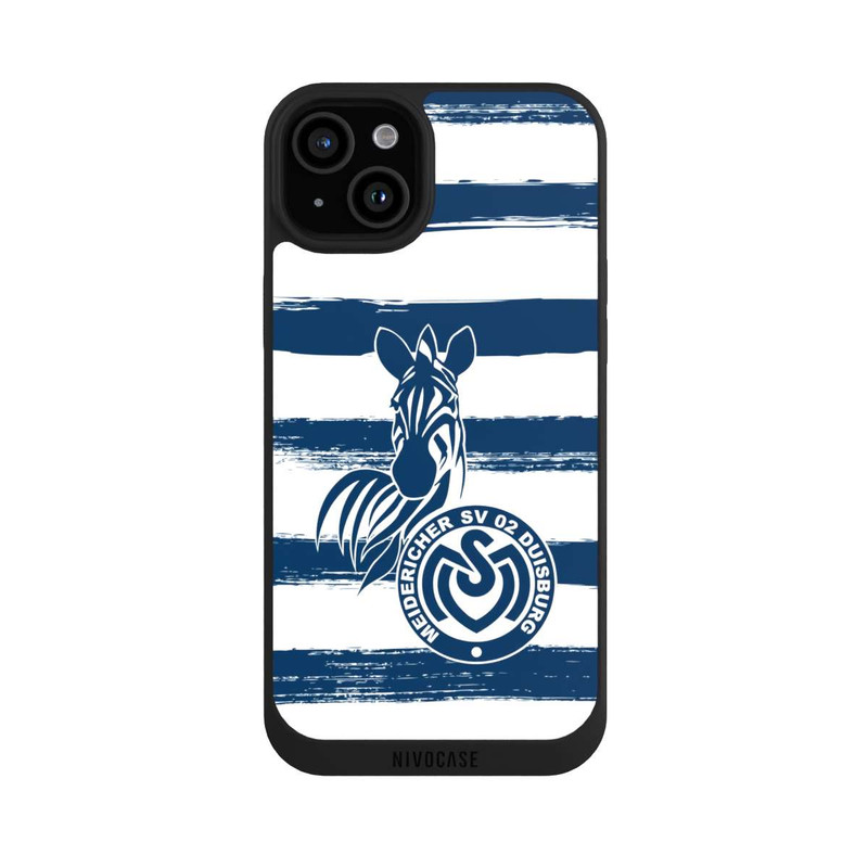 iPhone 15 Plus NIVOpure MSV Duisburg Blau Weiß Gestreift