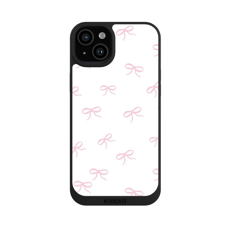 iPhone 15 Plus NIVOpure Schleifen Muster Rosa Weiß
