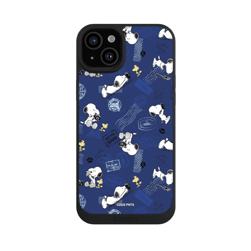 iPhone 15 Plus NIVOpure Peanuts Travel Stamps Pattern Blue